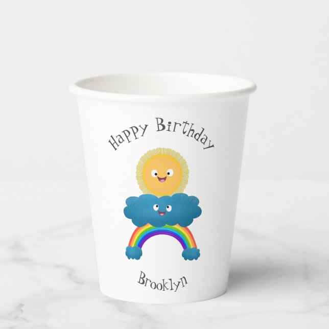 Cute happy sun cloud rainbow cartoon paper cups (Front)