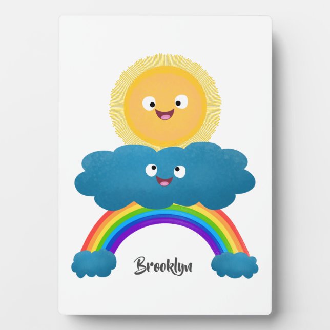 Cute happy sun cloud rainbow cartoon plaque (Front)