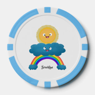 Cute happy sun cloud rainbow cartoon poker chips