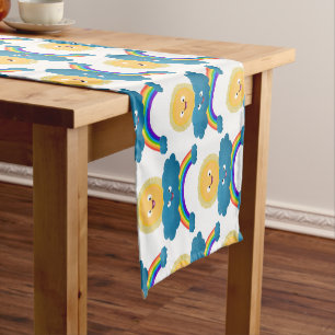 Cute happy sun cloud rainbow cartoon short table runner