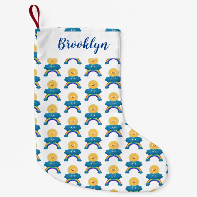 Cute happy sun cloud rainbow cartoon small christmas stocking (Front)