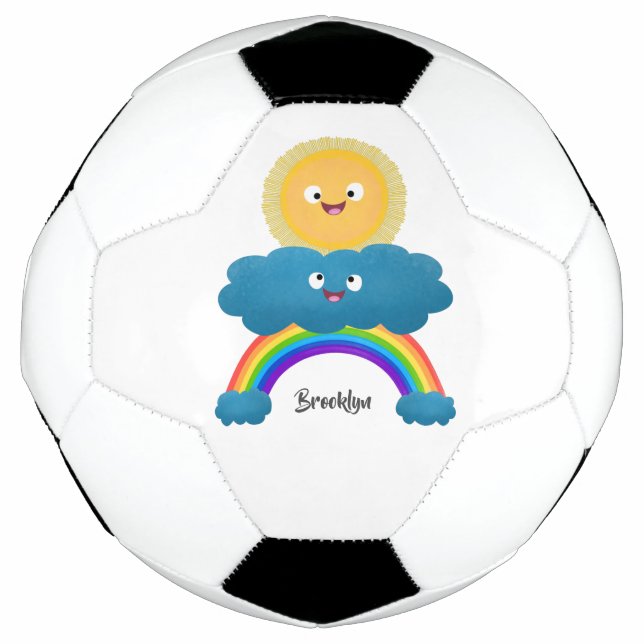 Cute happy sun cloud rainbow cartoon soccer ball (Front)