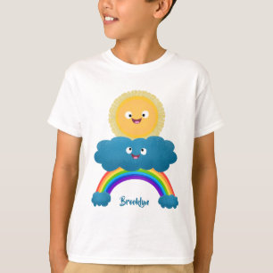 Cute happy sun cloud rainbow cartoon T-Shirt