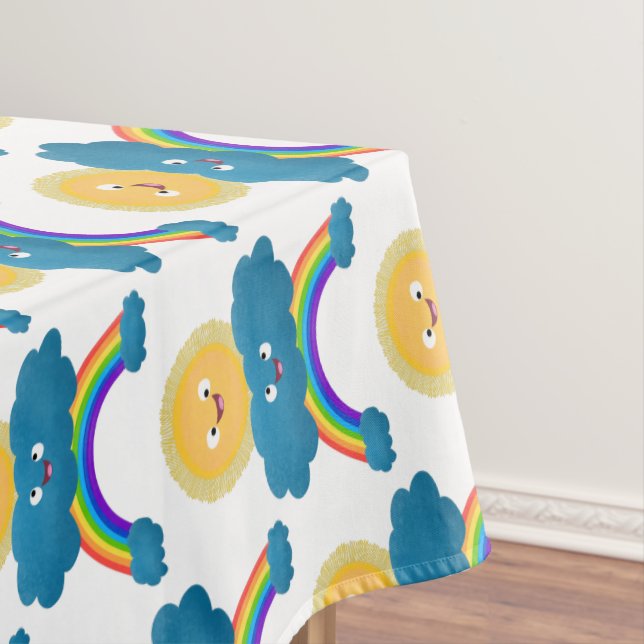 Cute happy sun cloud rainbow cartoon tablecloth (In Situ)