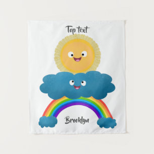 Cute happy sun cloud rainbow cartoon tapestry
