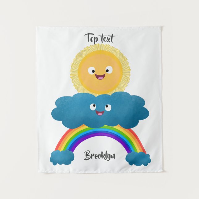 Cute happy sun cloud rainbow cartoon tapestry (Front)