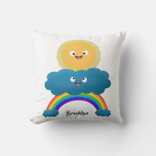 Cute happy sun cloud rainbow cartoon throw pillow