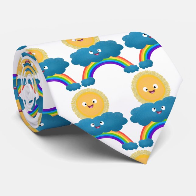 Cute happy sun cloud rainbow cartoon tie (Rolled)