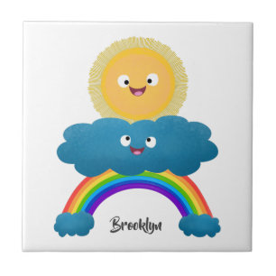 Cute happy sun cloud rainbow cartoon tile