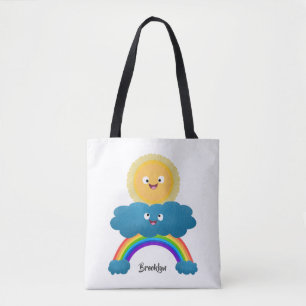 Cute happy sun cloud rainbow cartoon tote bag