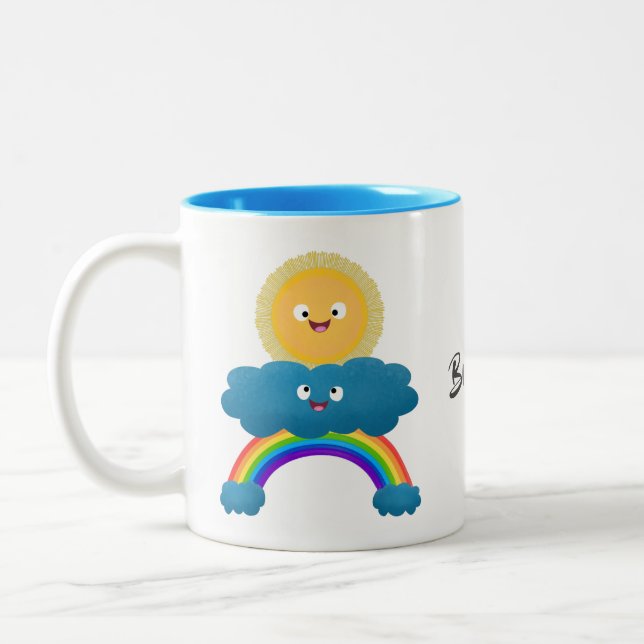 Cute happy sun cloud rainbow cartoon Two-Tone coffee mug (Left)