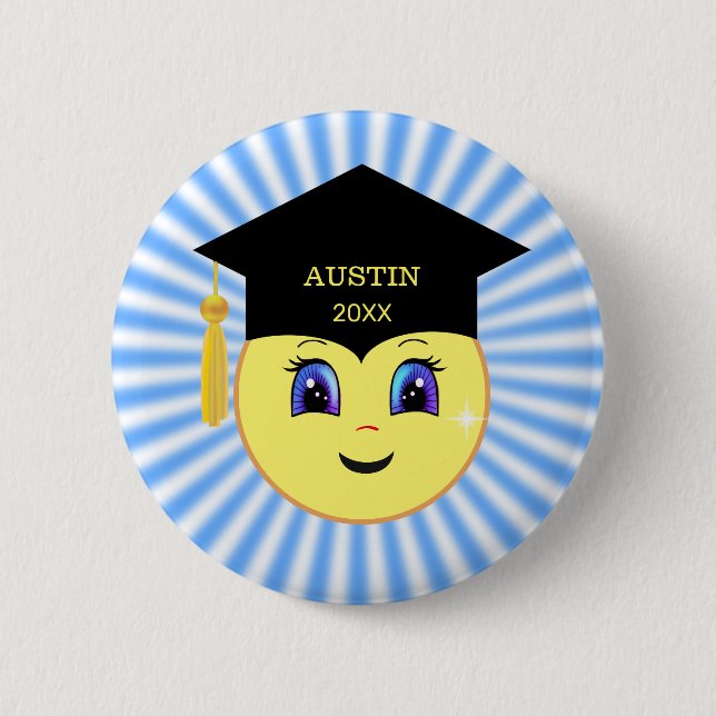 Cute Happy Sun Face Graduation 2 Inch Round Button (Front)