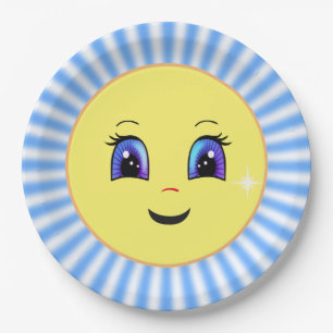 Cute Happy Sun Face & Rays Paper Plate