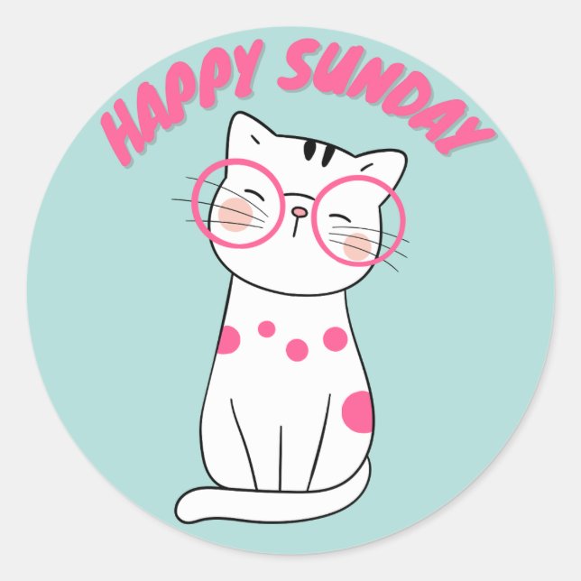 CUTE HAPPY SUNDAY CAT CLASSIC ROUND STICKER (Front)