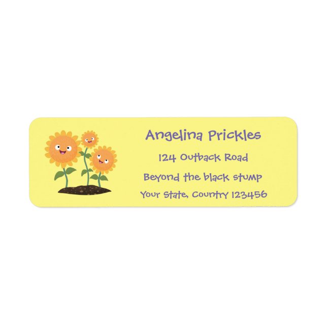 Cute happy sunflowers smiling cartoon illustration (Front)