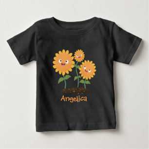 Cute happy sunflowers smiling cartoon illustration baby T-Shirt