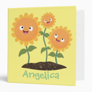 Cute happy sunflowers smiling cartoon illustration binder
