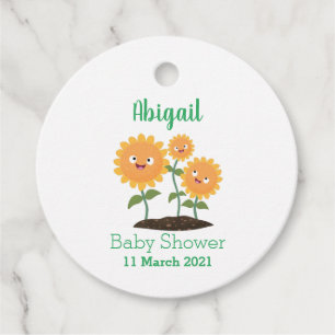 Cute happy sunflowers smiling cartoon illustration favour tags