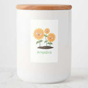 Cute happy sunflowers smiling cartoon illustration food label