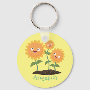 Cute happy sunflowers smiling cartoon illustration keychain