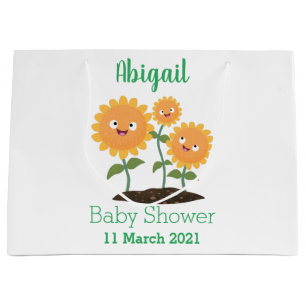 Cute happy sunflowers smiling cartoon illustration large gift bag