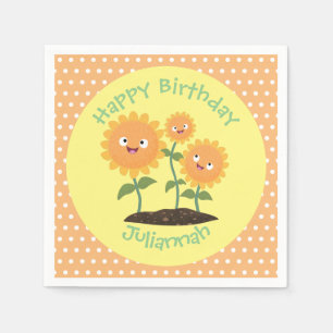 Cute happy sunflowers smiling cartoon illustration napkin