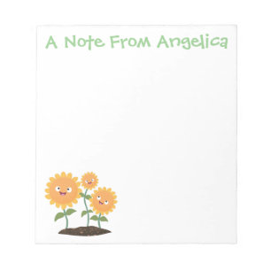 Cute happy sunflowers smiling cartoon illustration notepad