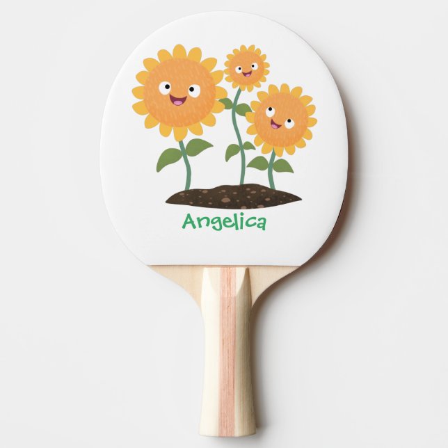 Cute happy sunflowers smiling cartoon illustration ping pong paddle (Front)