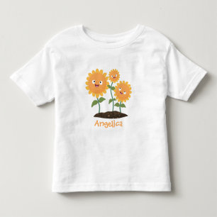 Cute happy sunflowers smiling cartoon illustration toddler t-shirt