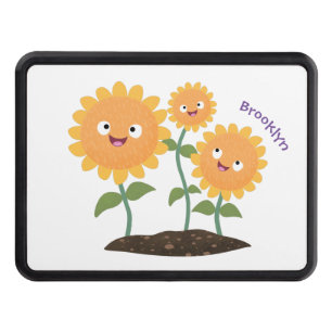 Cute happy sunflowers smiling cartoon illustration trailer hitch cover
