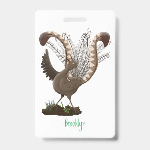 Cute happy superb lyrebird cartoon illustration badge