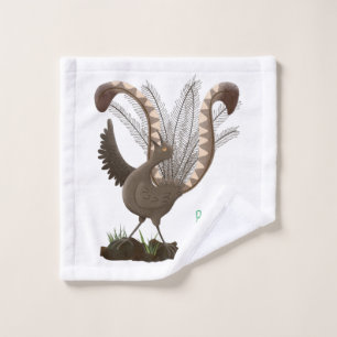 Cute happy superb lyrebird cartoon illustration bath towel set