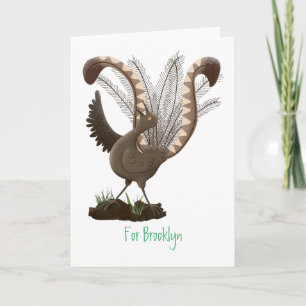 Cute happy superb lyrebird cartoon illustration card