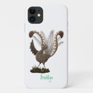 Cute happy superb lyrebird cartoon illustration iPhone 11 case