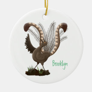 Cute happy superb lyrebird cartoon illustration ceramic ornament