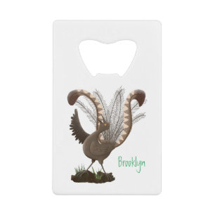 Cute happy superb lyrebird cartoon illustration  credit card bottle opener