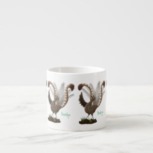 Cute happy superb lyrebird cartoon illustration  espresso cup