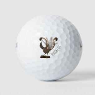 Cute happy superb lyrebird cartoon illustration golf balls
