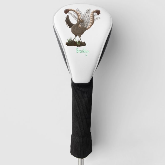Cute happy superb lyrebird cartoon illustration  golf head cover (Front)