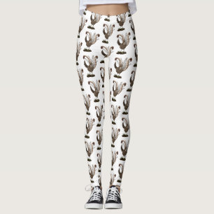 Cute happy superb lyrebird cartoon illustration leggings