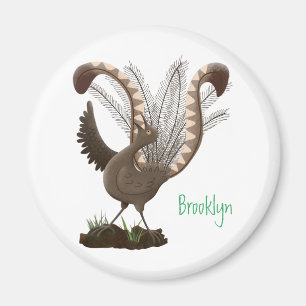 Cute happy superb lyrebird cartoon illustration magnet