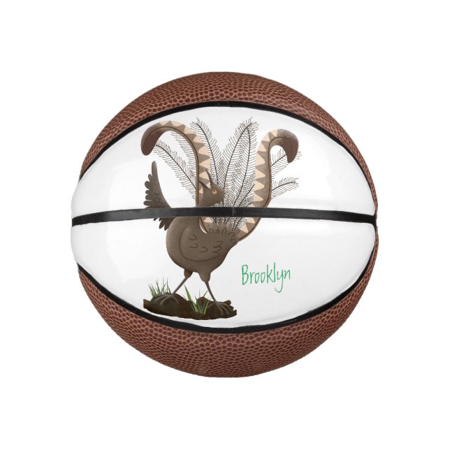 Cute happy superb lyrebird cartoon illustration  mini basketball (Front)