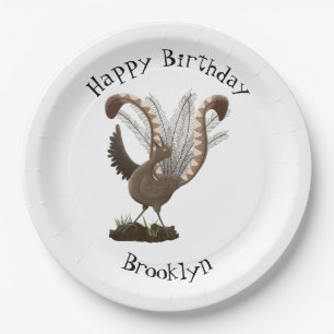 Cute happy superb lyrebird cartoon illustration paper plate