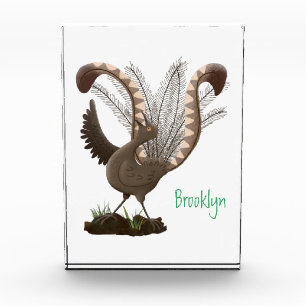 Cute happy superb lyrebird cartoon illustration photo block