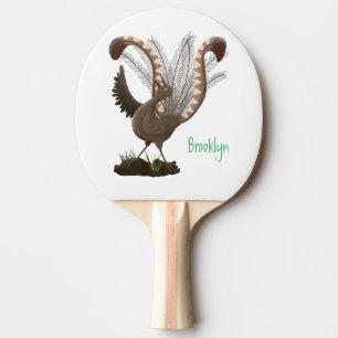 Cute happy superb lyrebird cartoon illustration  ping pong paddle