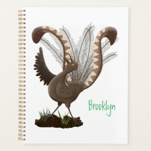 Cute happy superb lyrebird cartoon illustration planner