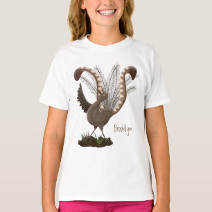 Cute happy superb lyrebird cartoon illustration T-Shirt