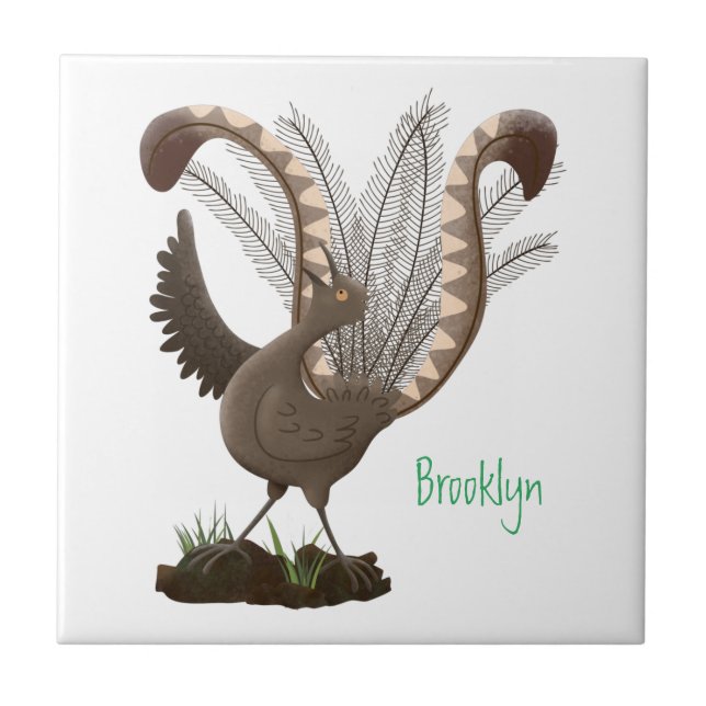 Cute happy superb lyrebird cartoon illustration tile (Front)