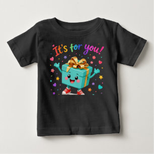 Cute Happy Teal Gift Box Surprise Baby T-Shirt