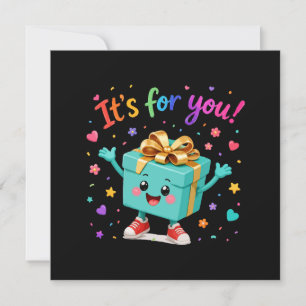 Cute Happy Teal Gift Box Surprise Invitation